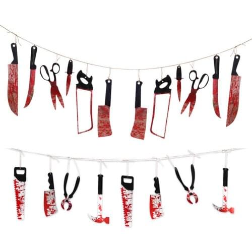Halloween Cutter Hangings Horror Spooky Party Haunted House Hanging Garland Pendant Banner Decoration Blood Knifes Tools