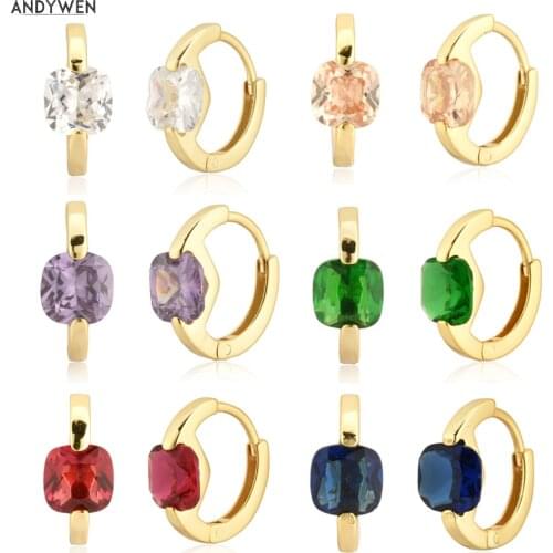 ANDYWEN 925 Sterling Silver Clear Big Zircon 6mm Huggies 6.3mm Hoops Mini Thick Small Fashion Fine Jewelry Party Piercing Clips