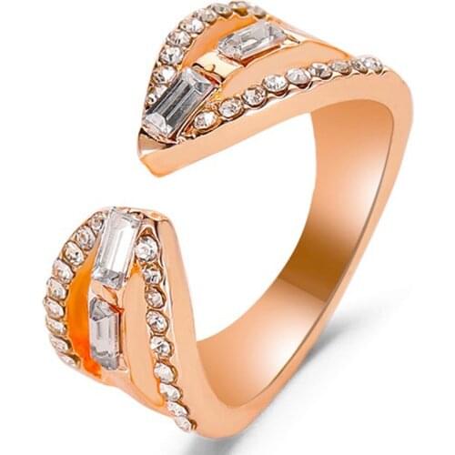 New Fashion Hot Luxury Hand Ornaments Cubic Zircon Rings Femininity Simple Opening Index Rose Gold Finger Ring For Female Women