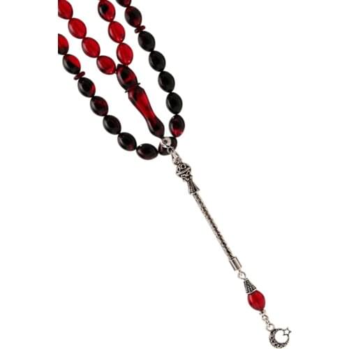 Red Amber Squeezing Silver Tassels Rosary