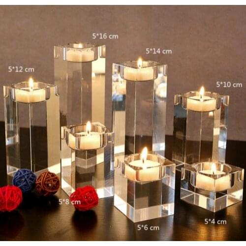 Square Clear Crystal Candle Holder Candlesticks Acrylic Tea Light Candle Holders Wedding Christmas Party DIY Decorative gift