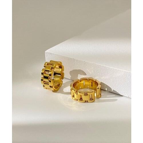 Brass With 18 K Gold Chained Band Open Rings Women Jewelry Punk Party Designer Club Cocktail Party Japan Korea Fashion