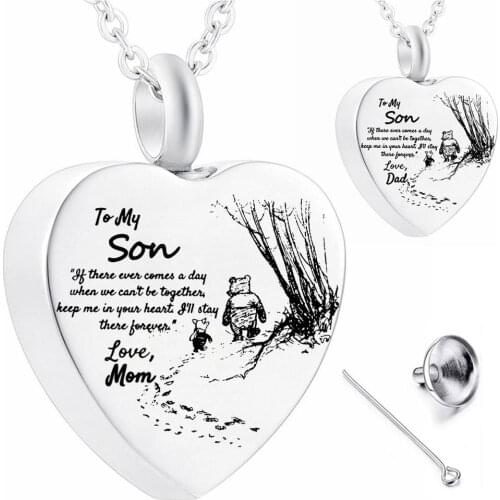 To My Son Heart Urn Necklace for Ashes Jewelry DIY Car Pendant Accessories Stainless Steel Cremation Jewelry Gifts from Mom Dad