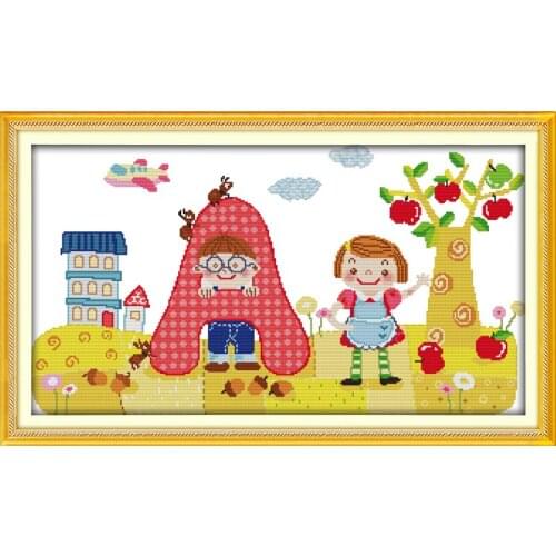 The cartoons and funny letter A cross stitch kit 14ct 11ct count print canvas stitching embroidery DIY handmade needlework
