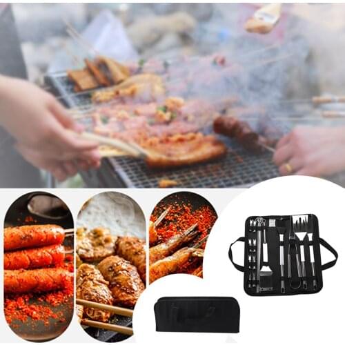 BBQ Tools Set Barbecue Grilling Utensil Accessories 20Pcs Stainless Steel Wooden Camping Outdoor Cooking Tools Kit BBQ Utensils