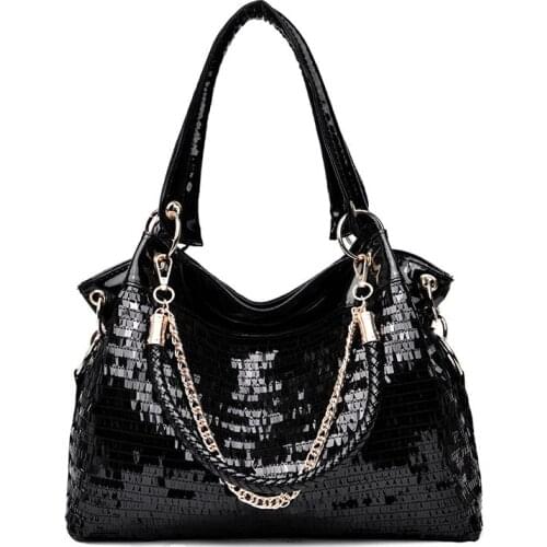 2021 new womens bag PU leather ladies shoulder bag sequined patent leather bag casual wild hand ladle shoulder bag women