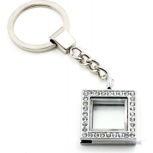 New ! !! 30mm Square magnetic glass locket keychains floating charm locket Zinc Alloy LSFK09