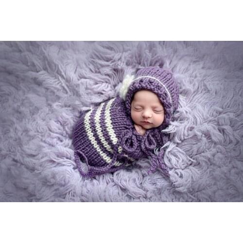 New design handmade kintting baby sleeping bag. Baby Photo Props Costume, newborn purple elf hat and matching sleeping bag set