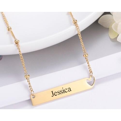 Personalized Bar Engraving Pendant Necklace Custom Steel Ball Chain Nameplate Heart shape Stainless Steel Pendant Jewelry Gift