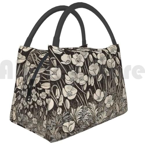 Portable Insulation Bag White Poppy Vintage Poppies Poppy Botanical Plants Garden Gardening Flowers Floral