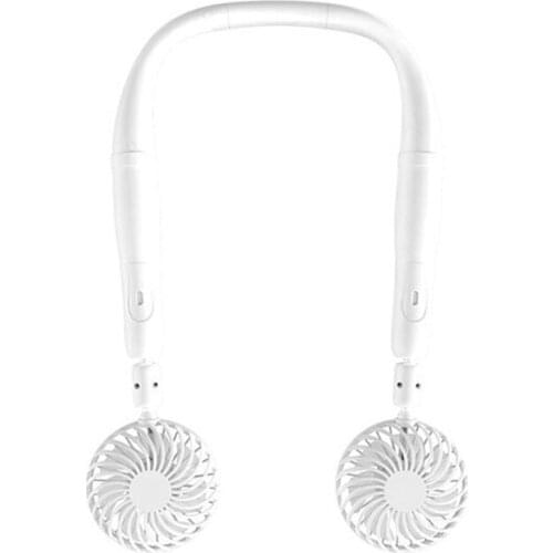 Portable Hanging Neck Fan Dual 2000mAh Led Light Hands Free USB Rechargeable Personal Wearable Handheld Fan