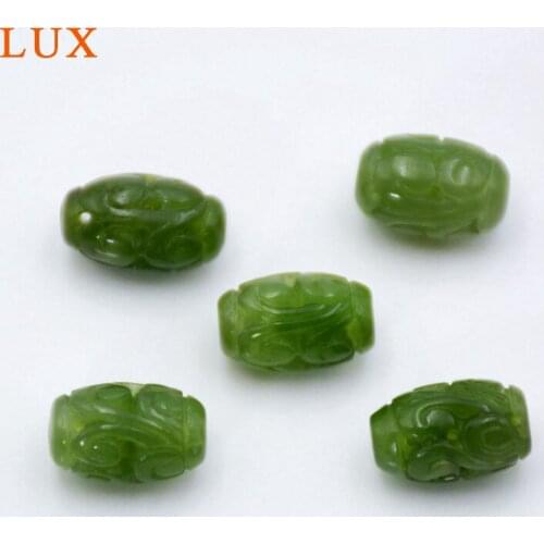 LUX Carved Drum flower Nephrite Pendant head Natural Spinach green jades Amulet Talisman gem stone beads green barrel Pendant