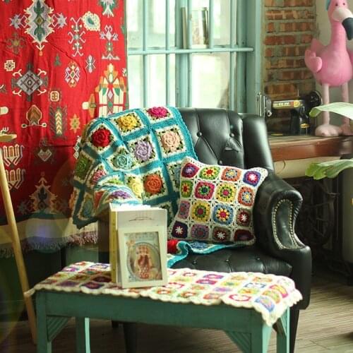 Handmade Crochet Sofa Chair Pillow Cover Car Back Cushion Housewarming Gift Retro Stereo Daisy Flower Pattern Send Pillow Core