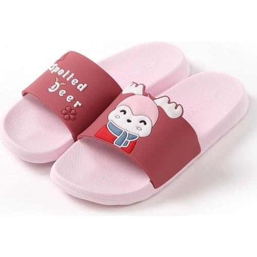 Summer Couples Home Slippers Cartoon Deer Bathroom Slides Womens Flat Solid Flip Flops Ainimal Print Beach Slippers Large Size