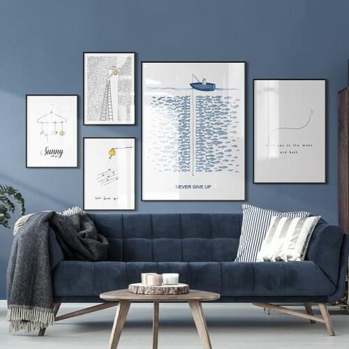 Nordic Spray Color Scenery Line Cartoon Umbrella Heart Canvas Painting Wall Picture Poster Living Children’s Room Decoration