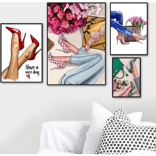 Nordic Decoration Fashion Poster and Prints High Heel Style Shoes Wall Art Canvas Painting Decorative Picture Home Decor Frame
