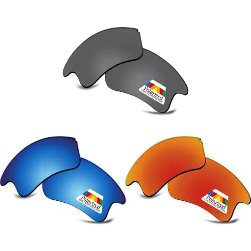 Bwake 3 Pairs Black & Blue & Fire Red Polarized Replacement Lenses for-Oakley Fast Jacket XL OO9156 Sunglasses Frame