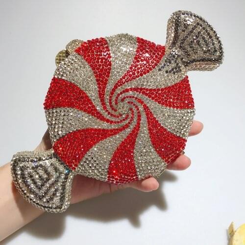 DAIWEI New Womens Clutch Bag Red Candy purse Luxury Crystal Evening Bag sweetmeats shape wedding Party cluch