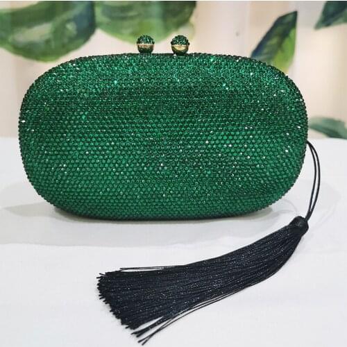 Green Diamond Evening Clutches Dinner Purses And Handbags Black Tassel Party Prom Money Wallets Long Chain Dinner Phone Clutch