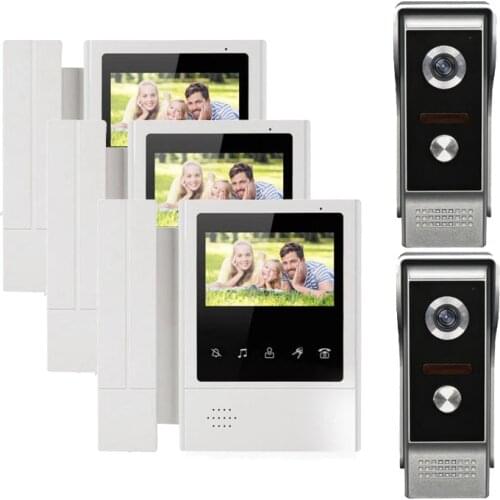 XINSILU Intercom Doorbell Security Video System 3X4.3" Touch Key LCD Color Monitor Video Door Phone+2XNight Version Camera