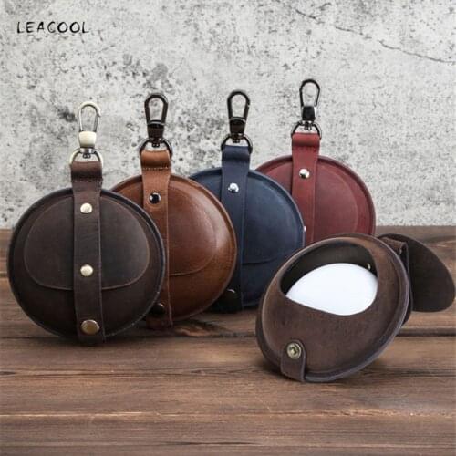 Vintage Handmad Genuine Leather Coin Purse Crazy Horse Mini Small Money Change Men Women Bluetooth Earphone Case Protector