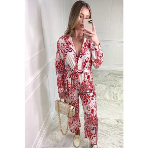 Women Fashion Casual Loose V Neck Long sleeve Jumpsuit female vintage Jumpsuit ladies Elegant Straight Jumpsuit