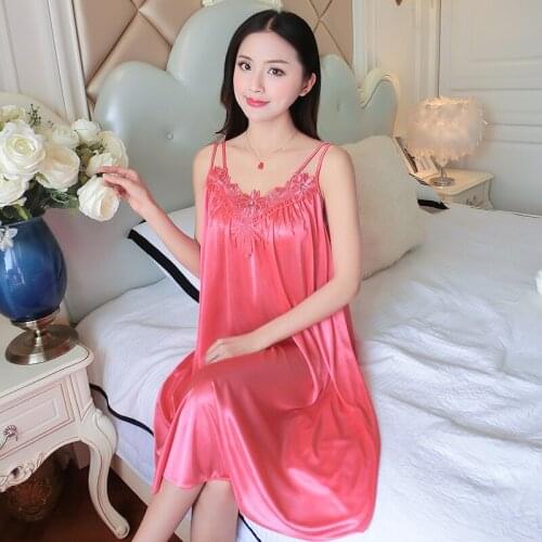 Lady Plus Size Loungewear Perspective Lingerie Sexy Women Satin Sleepwear Female Summer Nightwear Faux Silk Nightgown Loose Fit