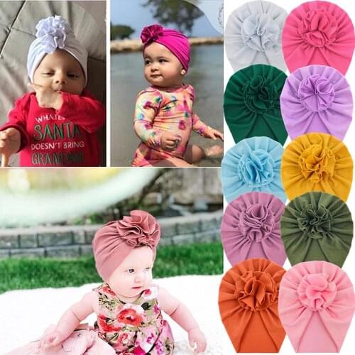 10pcs/Lot Spring Autumn Baby Flower Cotton Headband Caps Newborn Toddler Elastic Head Wrap Turban Beanie Hats Hair Accessories