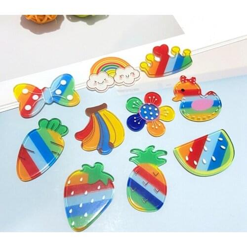 10Pcs New Rainbow Fuirt Crown Bowknot Cute Set Acrylic Flat Back Home Decoration Shoe Pendulum Stand Accessories