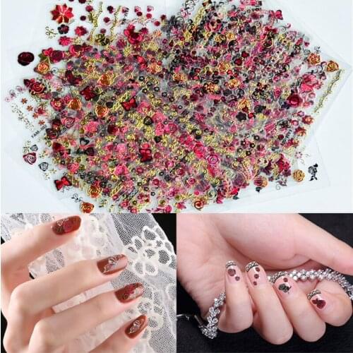 30PCS/SET Nail Art Sticker Gold Silver Red Blue Adhesive Sticker Butterfly Flower 3D Sticker&Decals Manicure Art Tattoo Stickers
