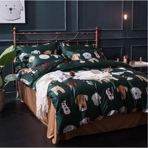 4 pcs 100% Cotton Queen King size Enchanted Bed of Animal Animals Animal Set Edredon Cover Front sheet of Orange Bed Blue birds