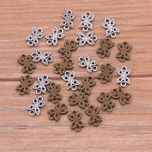 50Pcs 7X11mm New Product Two Color Butterfly Flowers Charms Personality Connector Jewelry Metal Alloy Marking DIY Handmade Craft