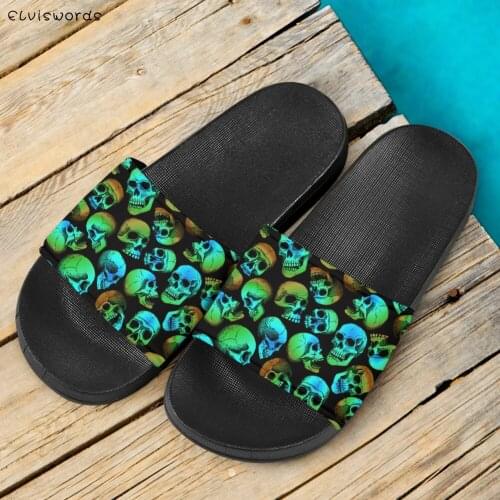 ELVISWORDS Hot Sale Summer Women Slippers 3D Gothic Skull Multicolor Print Anti-slip Home Floor Slides Beach Shoes Mujer Walking