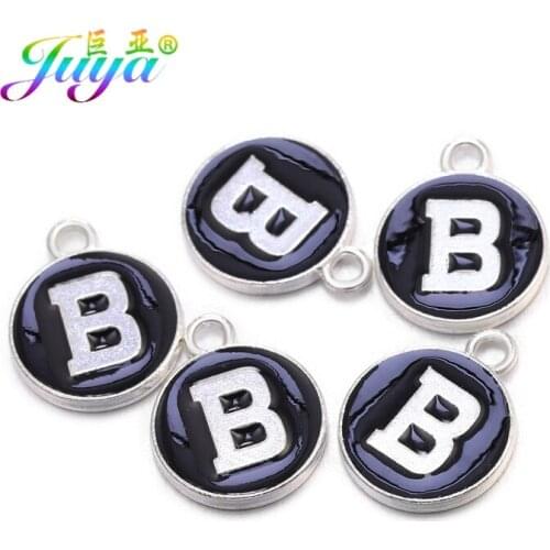 Juya 10pcs Wholesale Silver Color 26 Alphabet Letters Enamel Charms Supplies Handmade Black Oil Drop Initial Charms