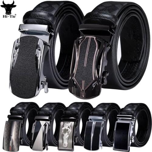 Hi-Tie Luxury 40 Kinds Automatic Buckle Mens Belts for Men Belt Designer Black Leather Ratchet Waist Straps for Dress Jeans XXL