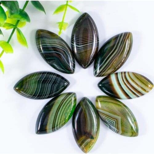 Fubaoying Natural Stone Oval CAB Cabochons 40mm Green Stripe Agates 10PCS Charms For Jewelry Making