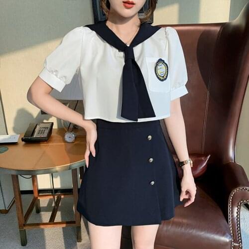 Summer new Korean uniform jk college style short-sleeved shirt bag hip skirt suit mature temperament