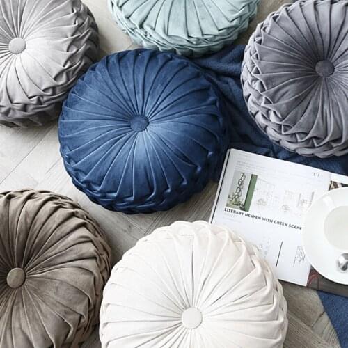 Fashion Super European Luxury Velvet Throw Pillow Cushion Round Fabric Handmade Pleated Wheel Pumpkin Seat Cushion