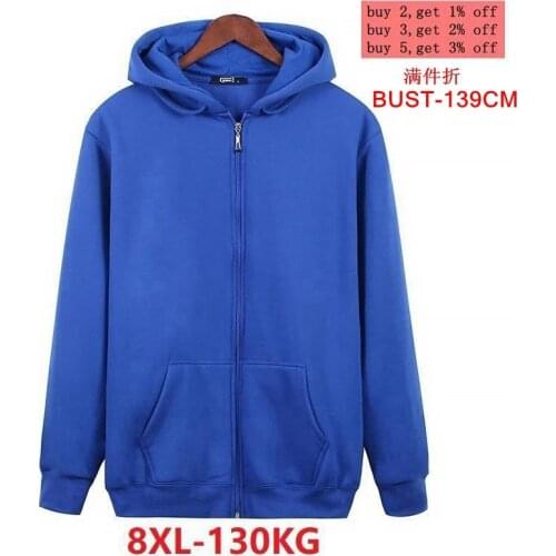 Mens autumn and winter large size hooded sweatshirt 5XL 6XL 7XL 8XL long sleeve zipper black blue gray large size coat