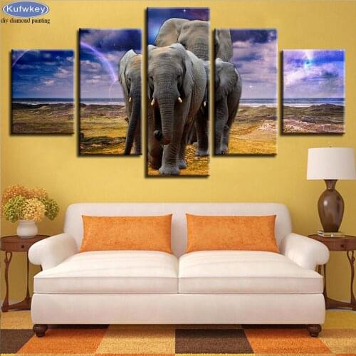 5 Panel Diy full drill square/round Diamond painting Abstract Nebula diamond Embroidery Elephant Family Cross-Stitch Wall Decor