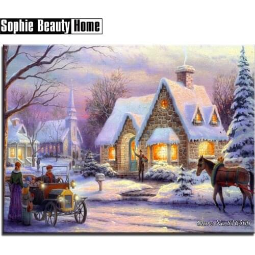 2018 Limited New Needlework Diamond Cross Stitch Kits Painting Mosaic Embroidery Christmas Home Decoration Gifts Snow Villa