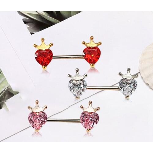 Pack of 3 Crystal Heart Nipple Barbells Rings Tongue Rings Jewelry, Durable Premium Accessories
