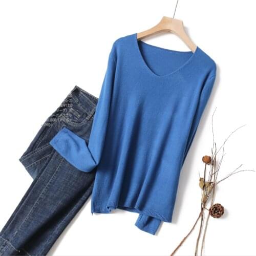 Autumn Winter Womens Sweaters V-Neck Minimalist Tops Fashionable Korean Style Knitting Casual Solid Pullovers