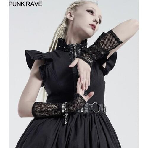 PUNK RAVE Womens Punk Daily Rhombus Mesh Gloves Simple Style Party Stage Performance Long Gloves Soft Elastic Women Accessories