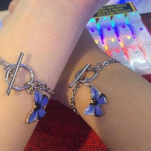 Blue Butterfly Couple Bracelets Pendant Chain Bracelet for Women Student Punk Street Style Link Armband Girl Party Jewelry Gifts
