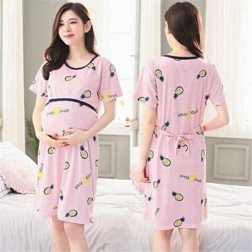 Maternity Pajamas Nightgown Breastfeeding Dress Summer Pregnant Women Nightwear Nursing Pajamas for Breast Feeding Sleepwear