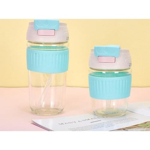 Gift Water Bottle Safe Leakproof High Borosilicate Glass Straw Drinking Cup Birthday Present Water Bottle Outdoor Bottles