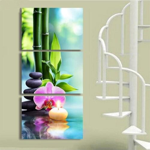 Full square drilling Diy 5d Diamond Painting Bamboo stones candle orchid Pattern Diamond Embroidery round Diamond 3 pcsZP-1880