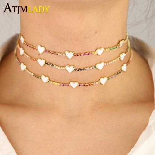 Rainbow colorful cz tennis chain with enamel heart Fashion trendy minimal women lady jewelry statement charming choker necklace