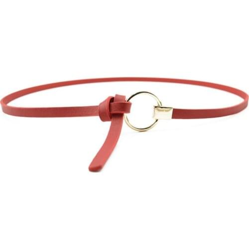 Women Belt Fashion High Quality Metal Round Ring Faux Leather Slim Waist Belt Strap Waistband
